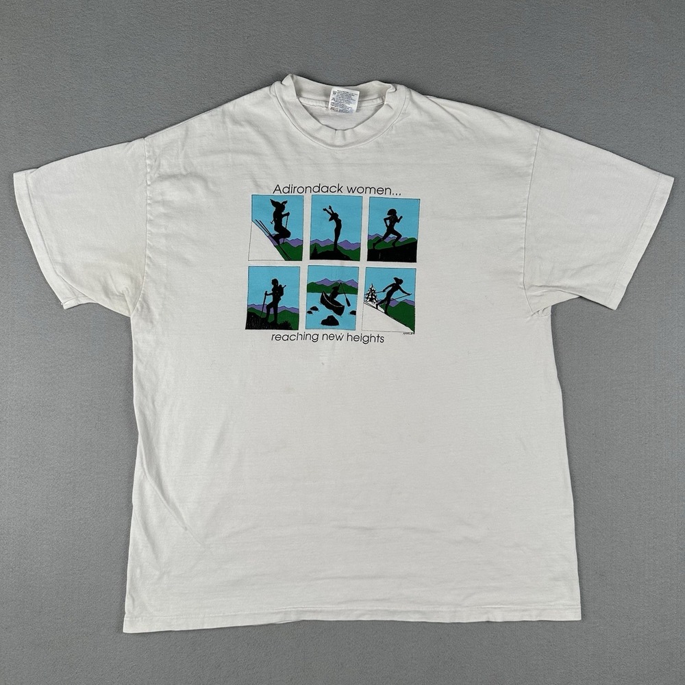 Vintage Adirondack Women Reaching New Heights Shirt XL White Outdoor Nature
